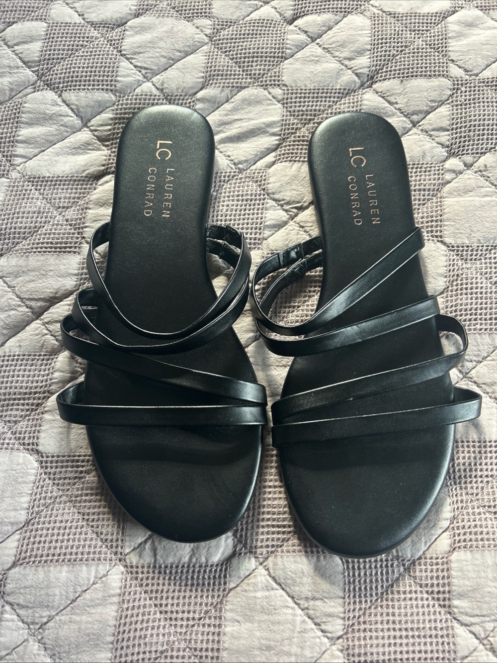 LC Lauren Conrad Black Multi-Strap Slide Sandals